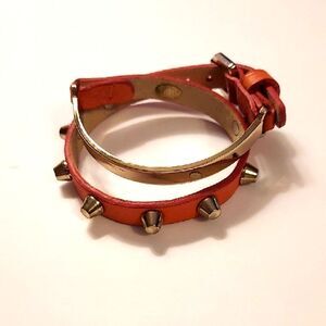 Cara NY Studded Leather Bracelet Multi Wrap Around Bracelet Orange